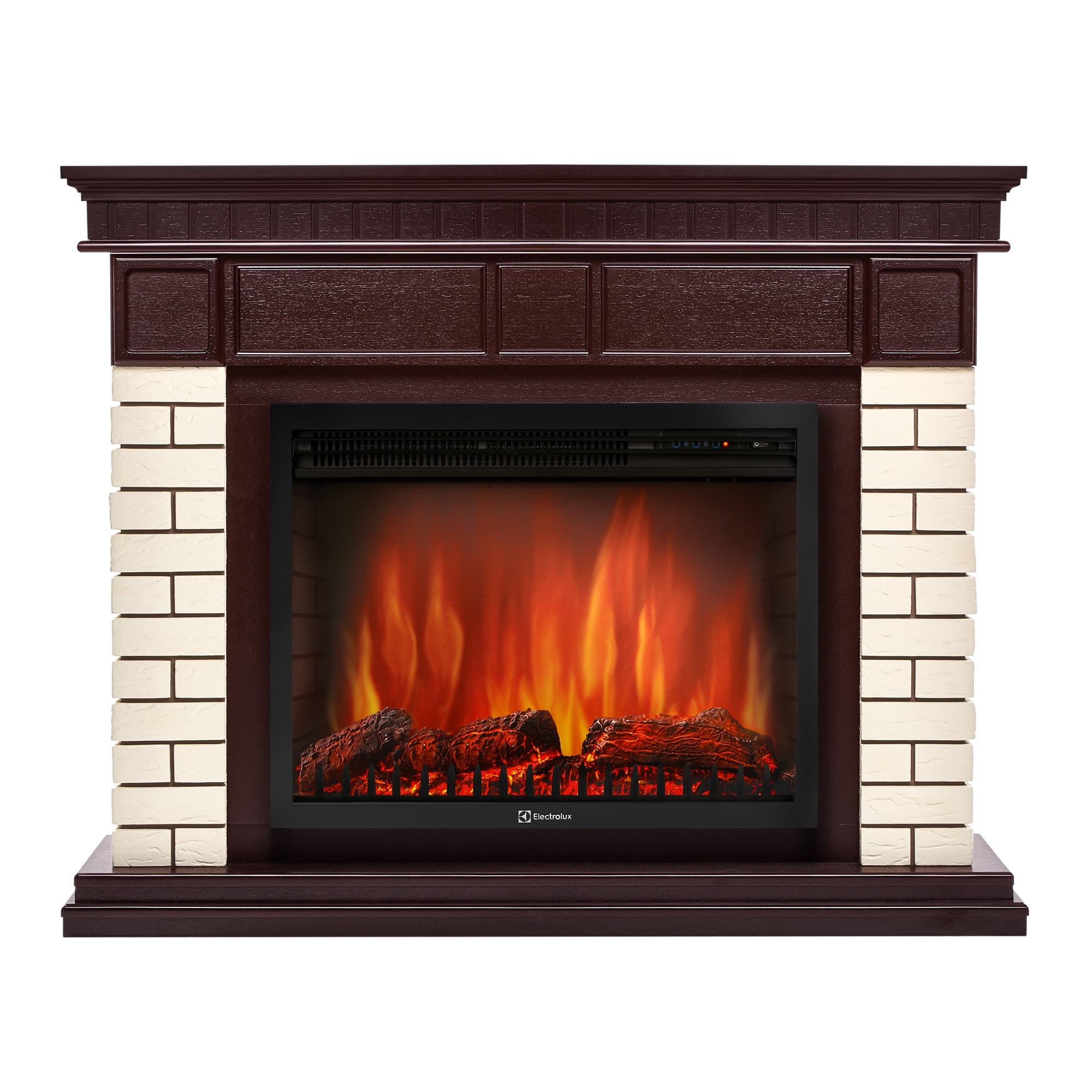 Каминокомплект: Очаг Electrolux EFP/P-2520LS N, портал Bricks 25 камень бежевый, шпон темный дуб — фото 2