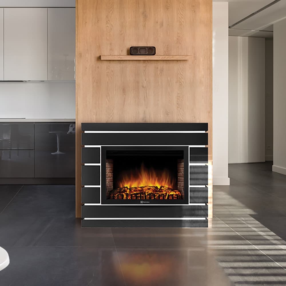 Каминокомплект: Очаг Electrolux EFP/P-2520LS N, портал Moderno 25 шпон черный дуб — фото 4