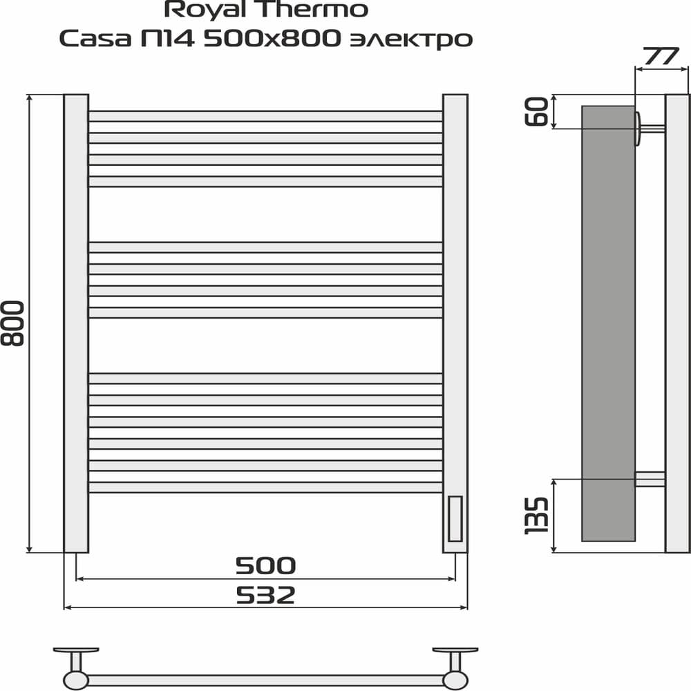 Полотенцесушитель Royal Thermo Casa П14 500х800 электро (встроен. диммер) стальной — фото 9