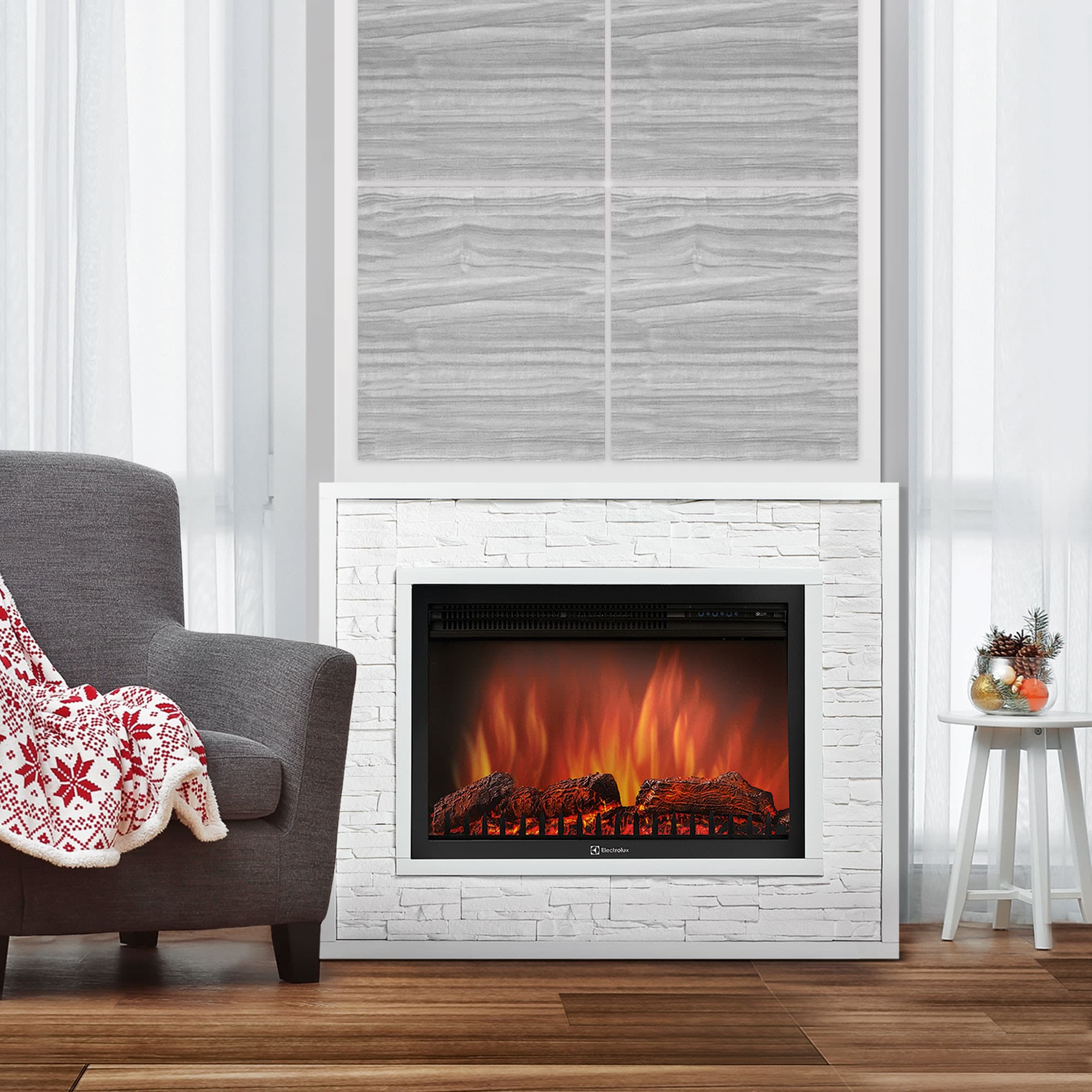 Каминокомплект:ОчагElectrolux EFP/P-3020LS с порталом Loft 30 камень белый, белая эмаль — фото 3