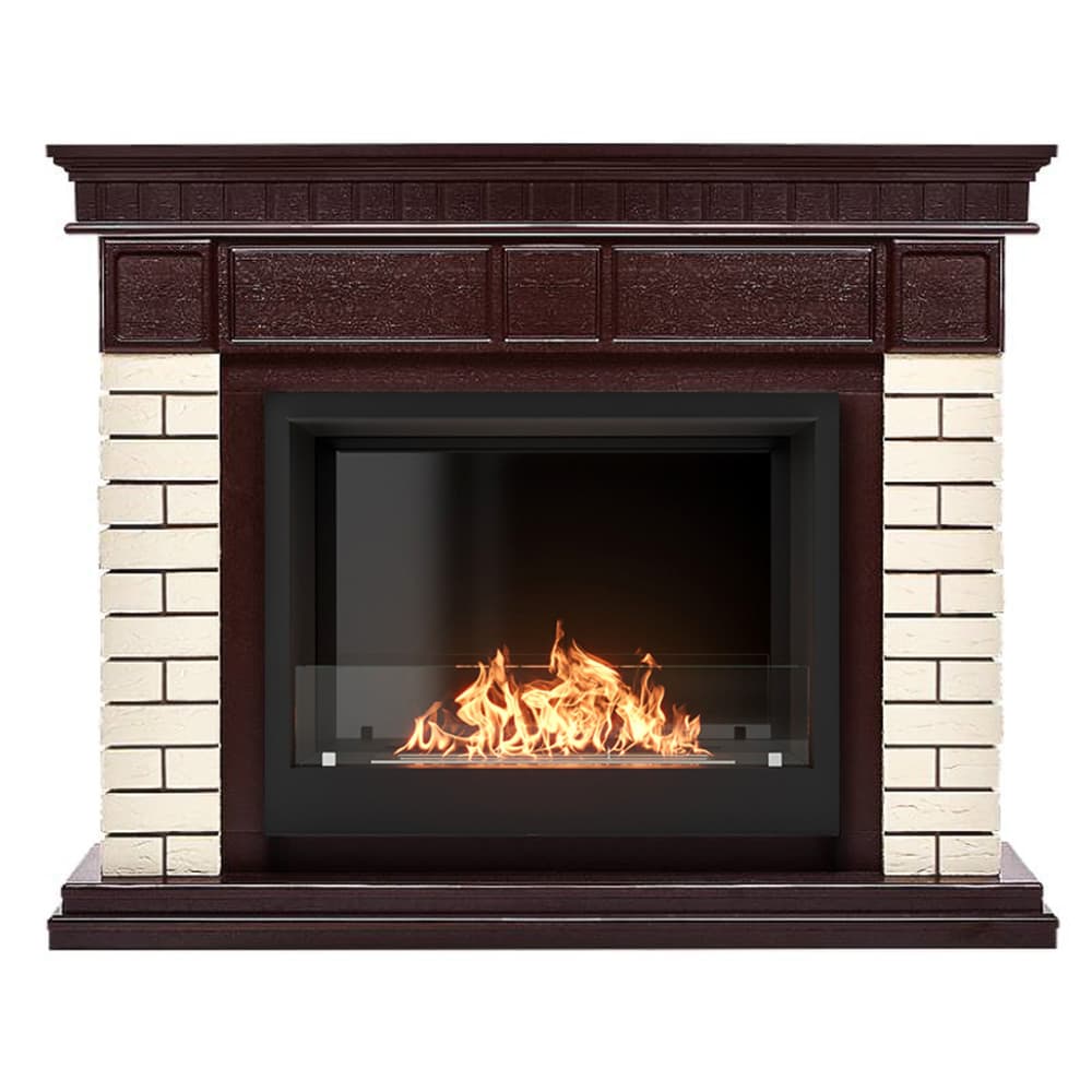 Каминокомплект: Биокамин Firelight BFP/P-2520, портал Bricks 25 камень бежевый, шпон темный дуб — фото 2